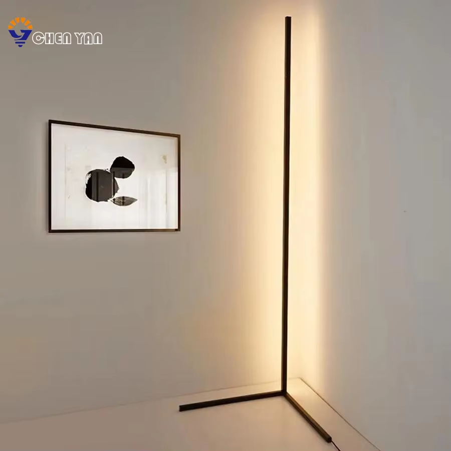 RGB corner floor lamp shown in a living room, bedroom and gaming room